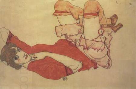 Egon Schiele Wally in Red Blouse with Raised Knees (mk12) oil painting picture